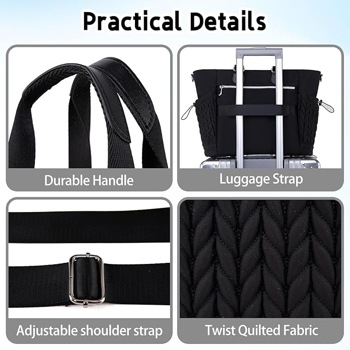 Diaper Bag Tote, Large Tote Baby Diaper Bag with 15.6" Laptop Compartment and Insulated Pockets, Crossbody Hospital Bags (Black)