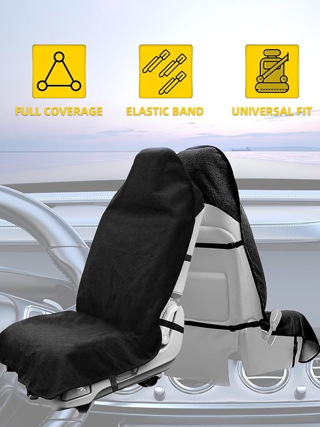 ZIMABLUE 2PCS Terry Cloth seat Cover Universal Waterproof Car Sport Towel Seat Cushion Non-Slip Sweat-Absorbent Towel Cloth Suitable for All Seasons Waterproof Beach Seat Cover Washable