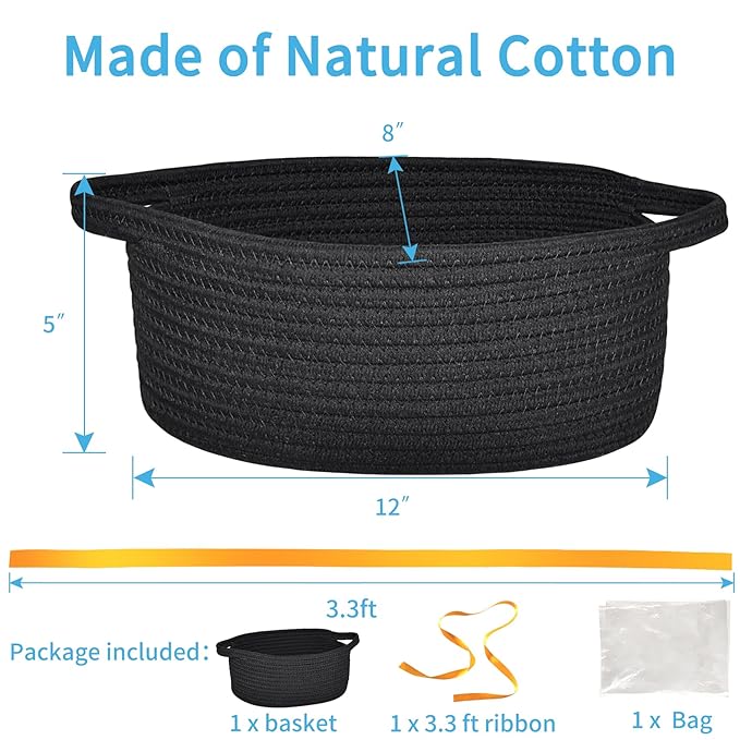 ABenkle Small Basket with Gift Bags and Ribbons, Empty Gift Baskets for Mother's Day, Decorative Boho Rope Woven Nursery Storage Organizer Toy Baskets with Handle for Baby Showers, 12"X 8" X 5"
