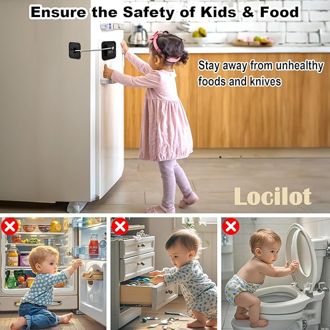 Locilot 3 Pack Fridge Lock for Kids, Traceless Refrigerator Lock for Adults, Child Proof Cabinet Locks Baby Proofing, Drawer Freezer Locks for Fridge Refrigerator (Black)