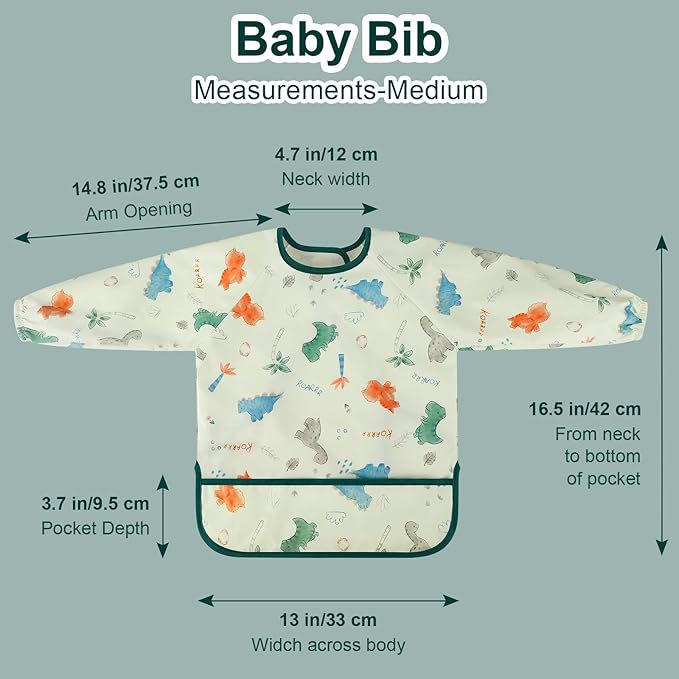 Accmor 5 Pack Long Sleeve Bibs, Baby Smock Waterproof Sleeved Bib Smock for Baby Toddler 6-36 Months