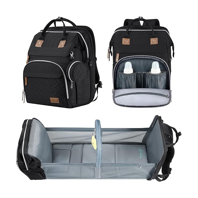 DERJUNSTAR Baby Diaper Bag Backpack with Changing Station, Large Capacity Baby Diaper Bags for Boys Girls, Waterproof Changing Pad, USB Charging Port, Pacifier Case, Sunshade and Toy Bar