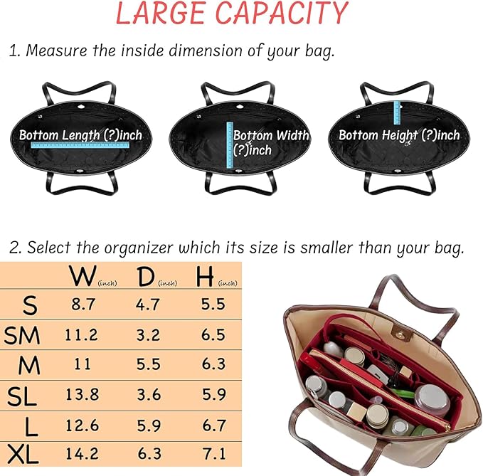 Purse Organizer Insert with Zipper Felt Bag Organizer Handbag Organizer Insert Bag in Bag Organizer with Key Chain for Tote Purse Bag Dark Red Small