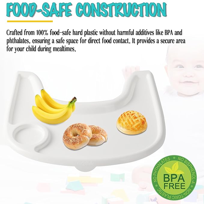 High Chair Tray Cover Compatible with Stokke Tripp Trapp Chair with Cup Holder - Smooth Surface and Strong Suction - Made with Food-Safe Plastic (BPA BPS BPF Lead Phthalate Free) - White