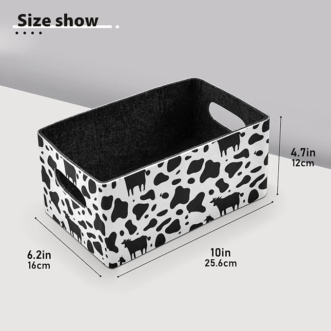 Kcldeci Cow Print Storage Bins - 2Pack Foldable Baskets for Organizing, Black & White Cow Pattern Animal Skin Print Sturdy Baskets for Shelves, Closet, Nursery, Toy
