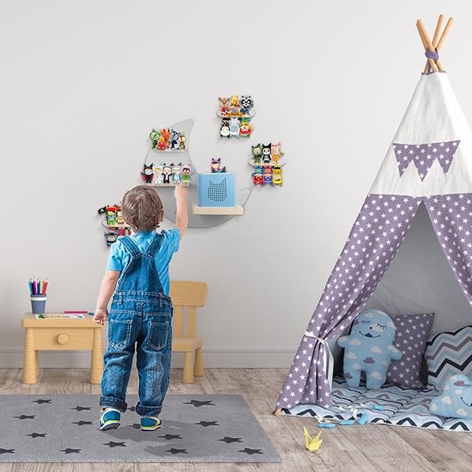 Sun3drucker for Toniebox 2 and Toniebox 1 Tonie Shelf Wall Mounted Set,Tonies Figures Tonies Storage,Magnetic Wooden Floating Shelves Compatible with Tonie Box Player Character