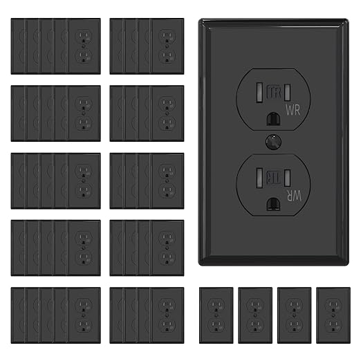 AIDA Duplex Receptacle Outlet, 15Amp 125V Wall Outlet, Tamper Resistant & Weather Resistance Outlets,Residential, 3-Wire, Self-Grounding, Wall Plate Included, UL Listed, Black (50 Pack)