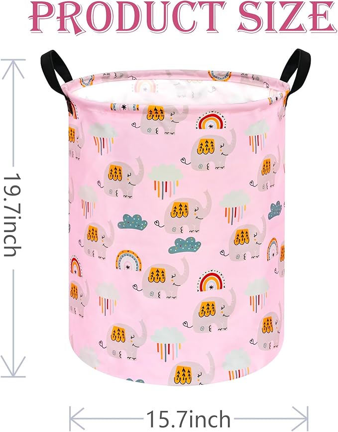 Elephant Pattern 19.7 Inch Round Laundry Clothes Hamper Laundry Basket with Handles,Storage Organizer Bins Laundry Gift Basket for Room, Bedroom Decor