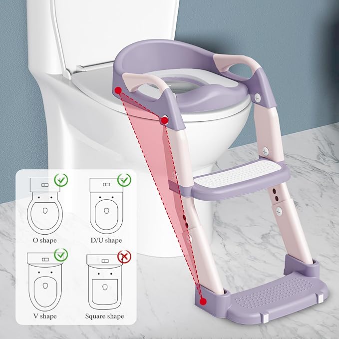 DEEKI 3 in 1 Potty Training Seat with Step Stool Ladder Foldable Anti-slip Toilet Chair Potty Seat for Toddlers Kids Boys Girls(Purple)