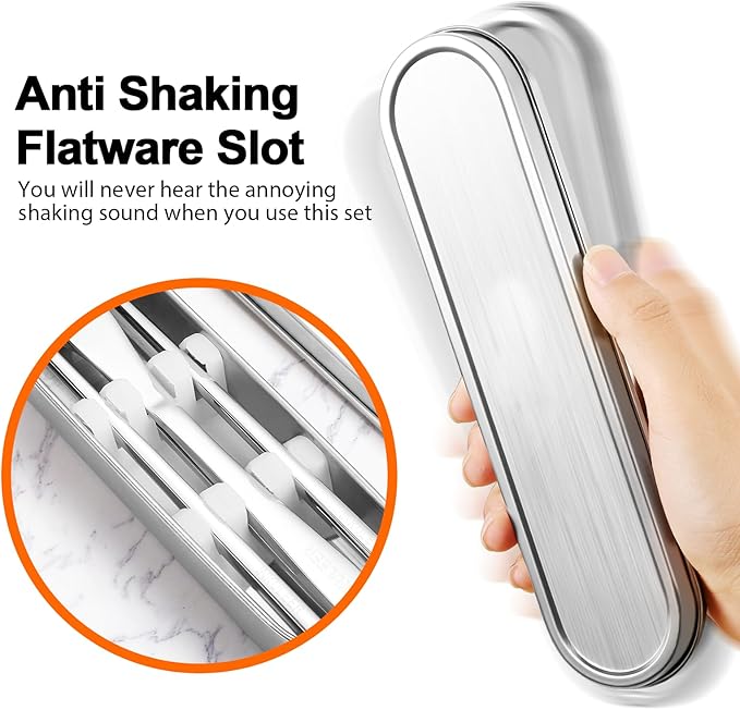 Travel cutlery set, 18/8 stainless steel cutlery, Reusable utensils set with case, Portable Silverware Lunch Box for Camping and Office (Stainless Steel)