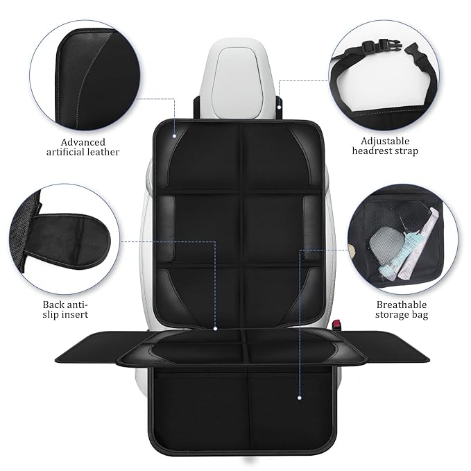 Spotmart Car Seat Protector Covers for Child Car seat mat, 600D Waterproof Non-Slip with Storage Pockets, Cushion Protectors Large Size, Prevent Dirt Scratches (Black 2)