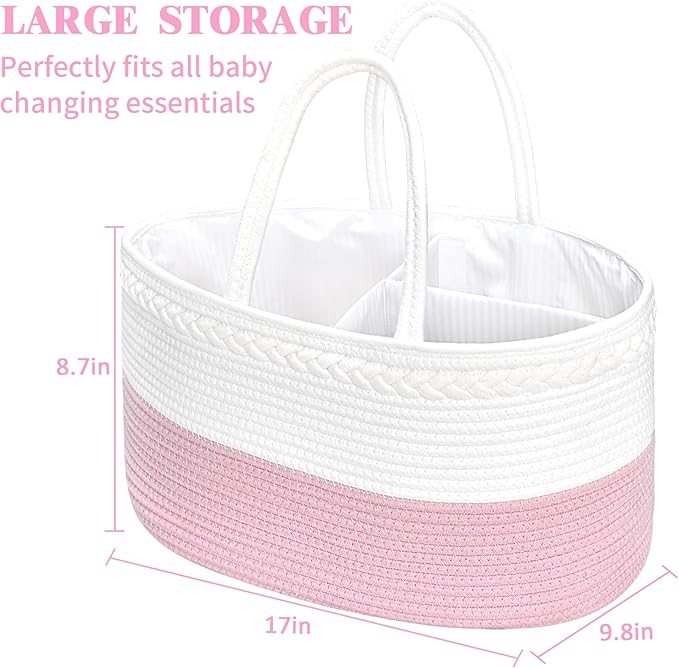 ABenkle X-Large Diaper Caddy Organizer - Cotton Rope Nursery Storage Basket for Baby Essentials, Boys & Girls Shower Gift, Changing Table Organizer