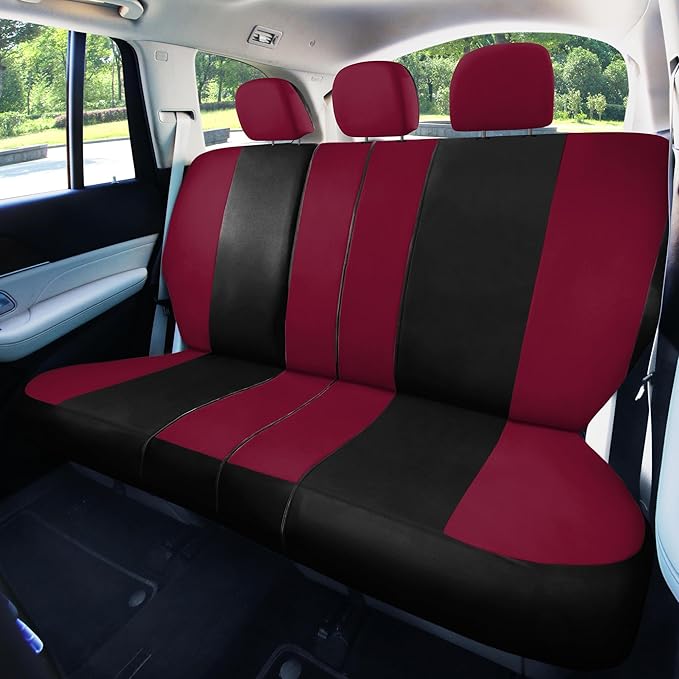 FH Group Car Seat Covers Full Set Cloth,Universal Fit combo,Washable Automotive Seat Covers,Low Back Front Seat Covers,Airbag Compatible,Split Bench Rear Seat for SUV,Sedan,Van Burgundy