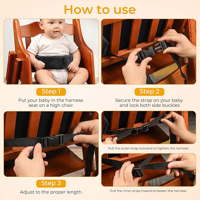High Chair Straps, Universal Baby Safety Strap, Highchair Harness for Infant&Toddler's（Black）