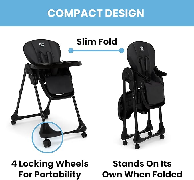 Little Folks by Delta Children 2-in-1 SlimFold High Chair for Babies and Toddlers, Black