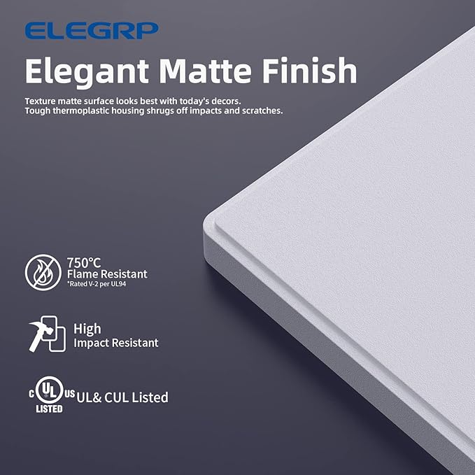 ELEGRP 3-Gang Screwless Decorative Wall Plates, Mid-Size Unbreakable Thermoplastic Faceplate Cover for Decorator Receptacle Outlet Switch, UL Listed (5 Pack, Matte White)