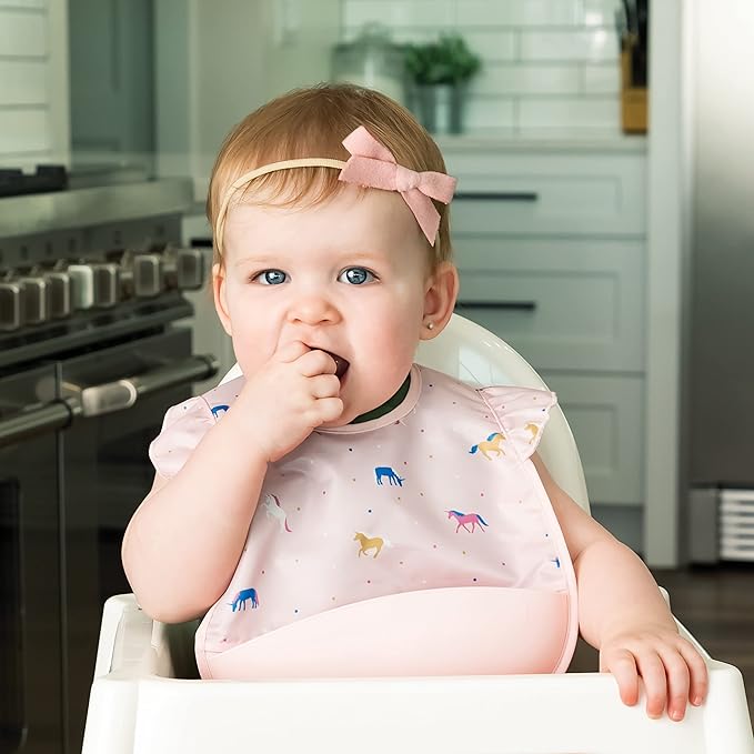 Tiny Twinkle Silicone Pocket Bibs - Waterproof, Food Catching, Mess-Proof Bibs for 6-24 Months Baby Boy and Girl, Toddlers