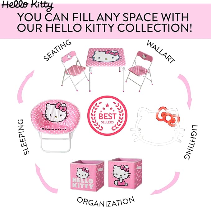 Sanrio Hello Kitty Pop-Up Hamper,Collapsible Laundry Basket with Durable Handles,Lightweight Storage Bin for Kids' Bedroom, Nursery, or Playroom,Pink