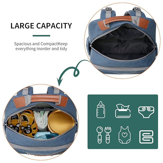 BILLITON MASHI Diaper Bag Backpack, Large Baby Nappy Bags with Portable Changing Pad for Boys and GirlsMultifunction Travel Baby Bag for Moms Dads, Shower Gifts Waterproof and Stylish，Deep Blue