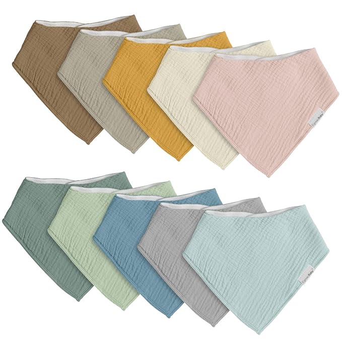 egmao baby Muslin Bibs for Drooling and Teething,10 Pack Drool Bibs for Boys Girls,100% Cotton Soft for Infant,Newborn