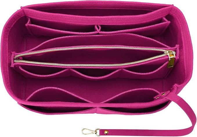 OPPOSHE Purse Organizer Insert for Handbags, Softened Felt Bag Insert Organizer for Tote, Compatible with LV, Coach, MK, Kate Spade, Goyard, Longchamp (Rosy, Small)