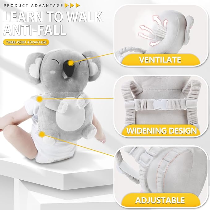 WKC Baby Head Protector Backpack with Knee Pads & Non-Slip Socks, Toddler Safety for Crawling & Walking (Style 15)