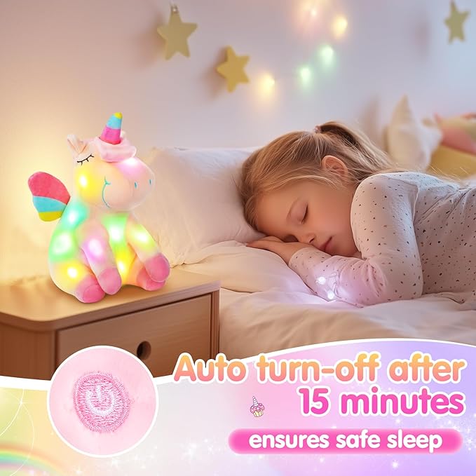 Athoinsu Light up Pink Unicorn Stuffed Animal Soft Plush Toy with LED Colorful Night Lights Glowing Birthday Children's Day Gifts for Kids Toddler Girls Women, 12''