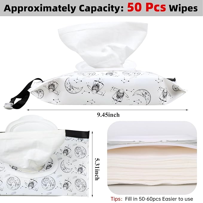 2Pack Baby Wipes Dispenser Portable Baby Wipe Holder Refillable Wet Wipes Container Reusable Travel Wipes Case, Keeps Wipes Fresh (Black)