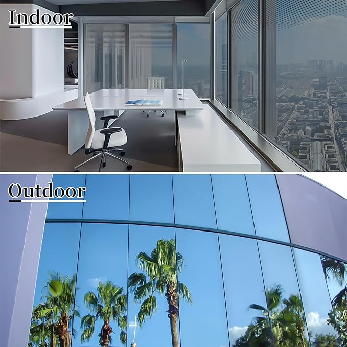 Niviy One Way Window Privacy Film with Installation Tools, Mirror Film Daytime Privacy Heat UV Blocking Glass Tinting for Office 23.6 x 118 Inches, Silver