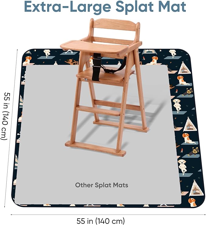 55"x55"Jumbo Thick 4-Layer Baby Splat Mat for Under High Chair, Large Heavy Duty Waterproof Spill Mat, Washable, Extra Anti-Slip Floor Protector for Arts,Crafts,Mess Mat