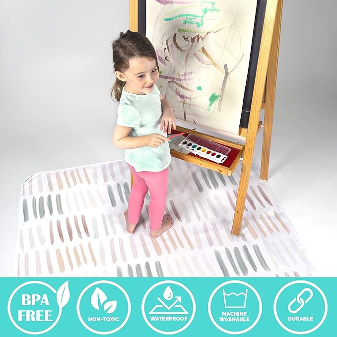JumpOff Jo - Large Baby Splat Mat for Under High Chair, Booster Seat, Tabletop, Food Catcher - Protect Floor and Carpet from Spills & Crafts - Waterproof and Washable (Dashes)