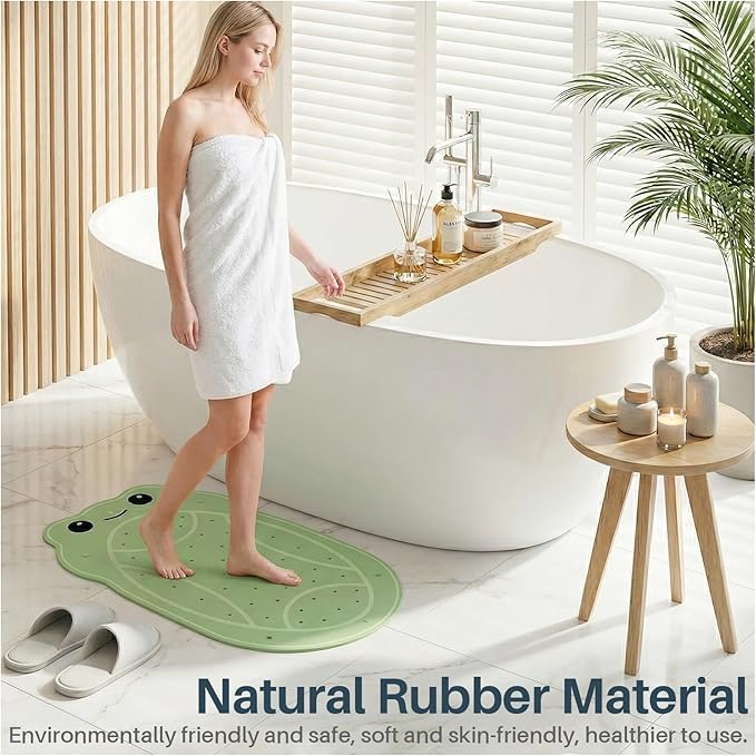 SZTCECDM Green Non-Slip Bathtub Mat for Baby & Kids, Safe & Soft Bath Mat with Strong Suction Cups, Toddler Bath Mat for Tub and Shower, Cute Frog Shower Mat
