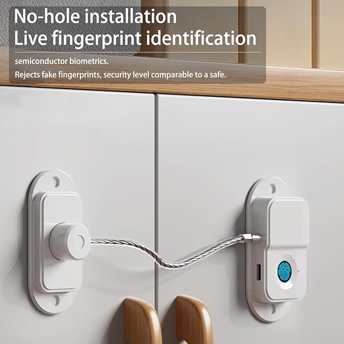 Fingerprint Fridge Lock (2 Pack),Refrigerator Lock with Fingerprint,for Fridge, Cabinet locks, Drawers, Dishwasher, Toilet and Cabinet Locks Baby Proofing, 3M Adhesive No Drilling (White)