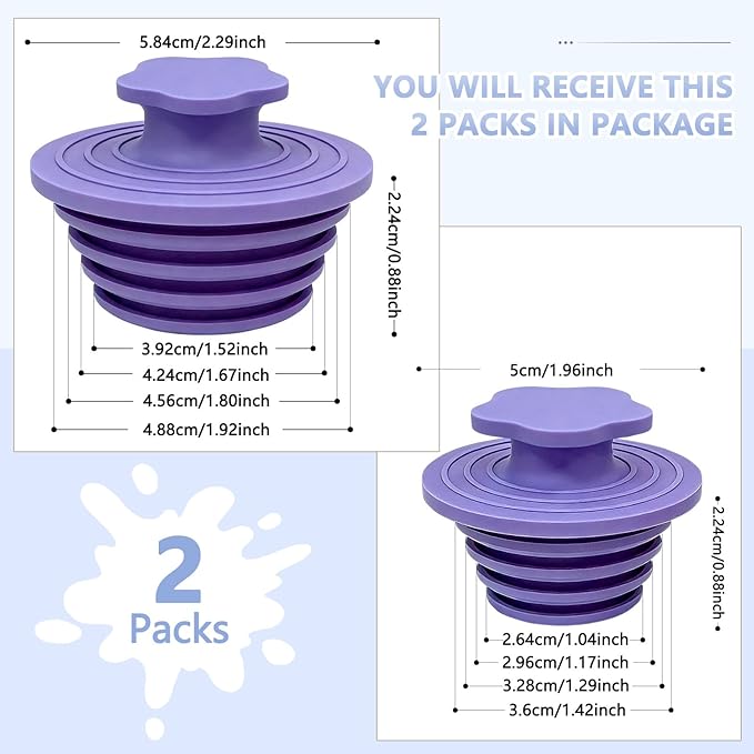 Bathtub Drain Stopper - 2 Pack Universal Shower Drain Cover & Sink Strainer, Tub Stopper Bathtub Drain for Bathroom, Tub, and Shower Drain - Easy Install Shower Drain (Purple)