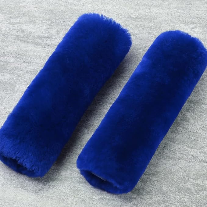 OGLAND Genuine Sheepskin Soft Fuzzy Car Seat Belt Pad Cushion,2 Pack Fluffy Seat Belt Cover for Shoulder Pad Neck Cushion Protector Car Accessories (Blue)