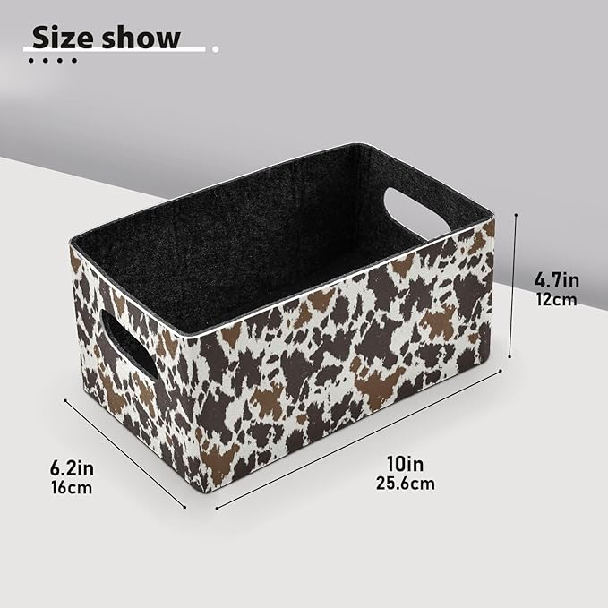 Kcldeci Cowhide Leather Storage Bins Baskets for Organizing 2Pack,Cow Print Sturdy Storage Basket Foldable Storage Baskets for Shelves Closet Nursery Toy