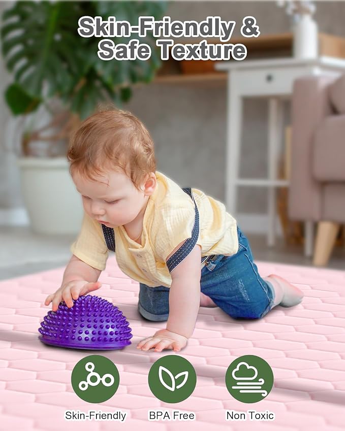 TINYHARBO Premium Foam Baby Play Mat 71" x 59" with Removable Cover, Extra Thick Padding Playpen Mat, Non-Slip Floor Mat, Stylish & Easy to Clean for Crawling Baby, Infants & Toddlers, Pink