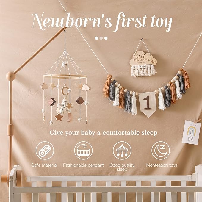 let's make Baby Crib Mobile for Boys Girls| Boho Nursery Mobile| Gender Neutral Hand-Crocheted Mobile| Ceiling Mobile - Stars, Clouds, Moon