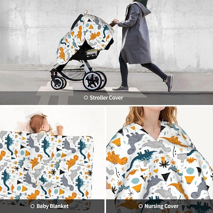 Dinosaurs Car Seat Cover Baby Stuff Western Infant Carseat Covers Baby Girl Highland Car Seat Canopy Boy Winter Multi Use Nursing Cover for Newborn Carseat Canopy Nursing Covers Newborn Shower Gift