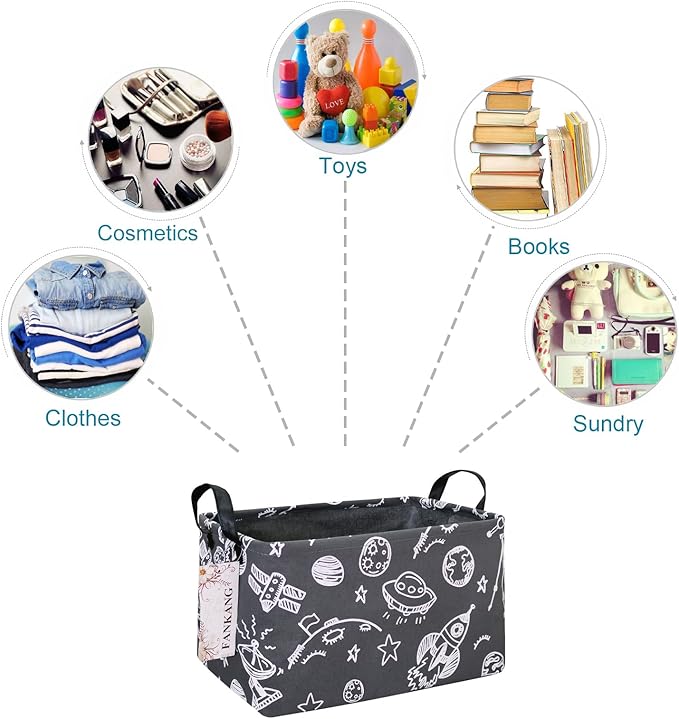 FANKANG Storage Basket,Nursery Hamper Canvas Laundry Basket Foldable with Waterproof PE Coating Storage, Office, Bedroom, Clothes,Toys (Rec-Space Planet)