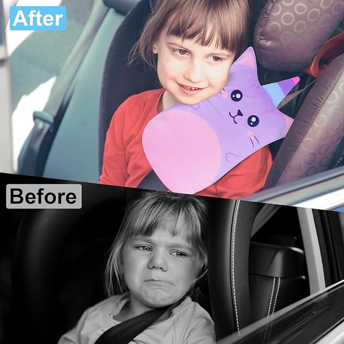 FIODAY Seatbelt Covers for Kids Car Seat Strap Pads Seat Belt Pillow Adjust Seat Belt Covers Seatbelt Cushion for Toddler Baby Boys Girls Travel Head Neck Shoulder Support,Purple