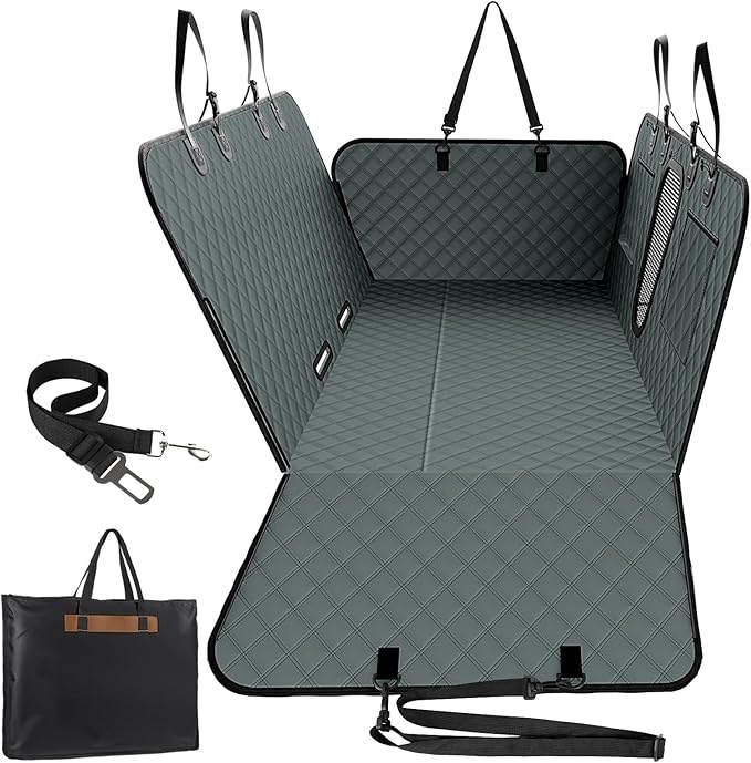 A-Pce 600D Heavy Duty Dog Car Seat Cover for Back Seat,2025 Upgraded Hard Honeycomb Bottom Back Seat Extender for Dogs- Holds 600lbs,Waterproof Scratch Proof Nonslip Dog Hammock for SUV,Grey