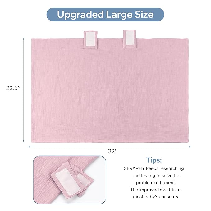 SERAPHY 100% Muslin Cotton Car Seat Cover Baby, 2 Pack Universal Carseat Covers Baby Boy Girl, Breathable Car Seat Canopy, Soft Infant Car Seat Cover for Summer and Winter—2 Pcs Pink&Flowers
