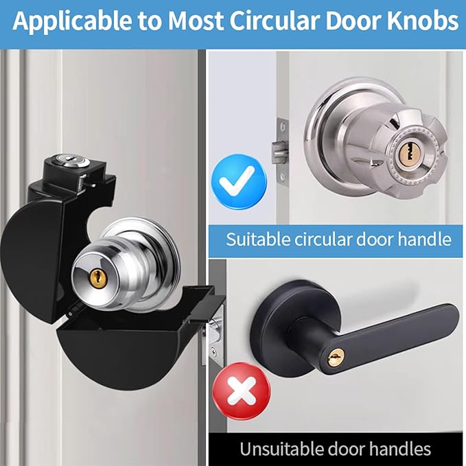 Child Proof Door Knob Cover Lock for Dementia Elderly Safety - Universal ABS Plastic Lock-Out Device for Bedroom, Bathroom, Gas Valve & Outdoor Faucets (Fits Most Circular Knobs)-2 Pack