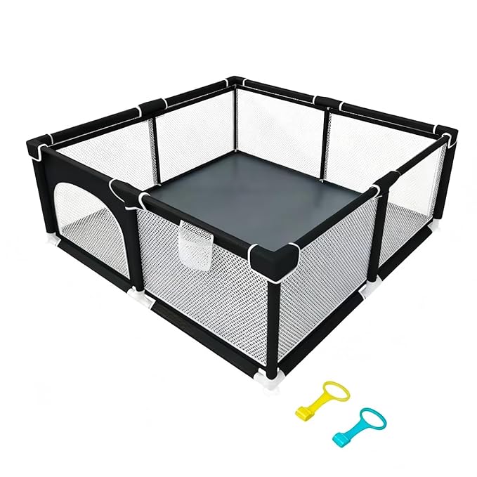 TOMBOSS 50x50 Baby Playpen, Portable Play Yard for Toddlers 1-3, Breathable Mesh Playard, Indoor & Outdoor Play Fence with Pull Rings, Sturdy Activity Pen