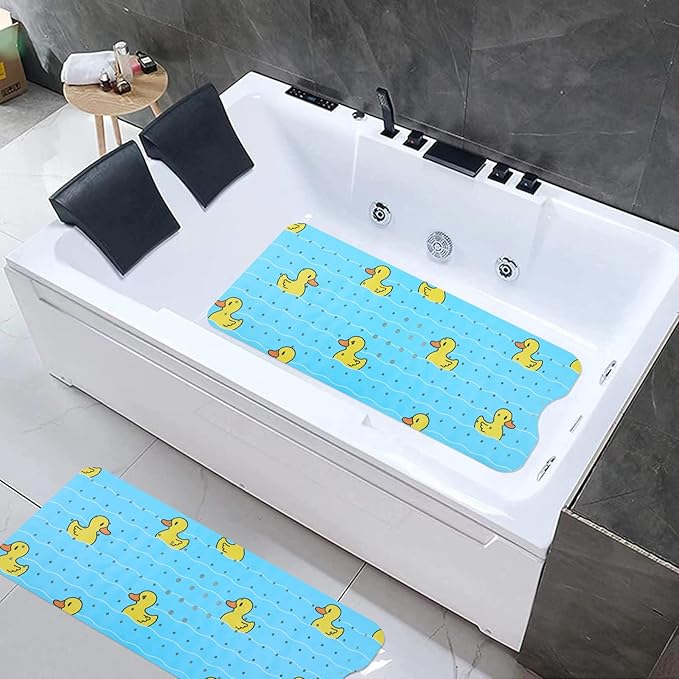 Tubozadi Bathtub Mat Non Slip Shower Mat for Kids Adults & Elderly 40X16 Inch Extra Long Anti Slip Bath Mats for tub Mat with Suction Cups and Drain Holes,Duck