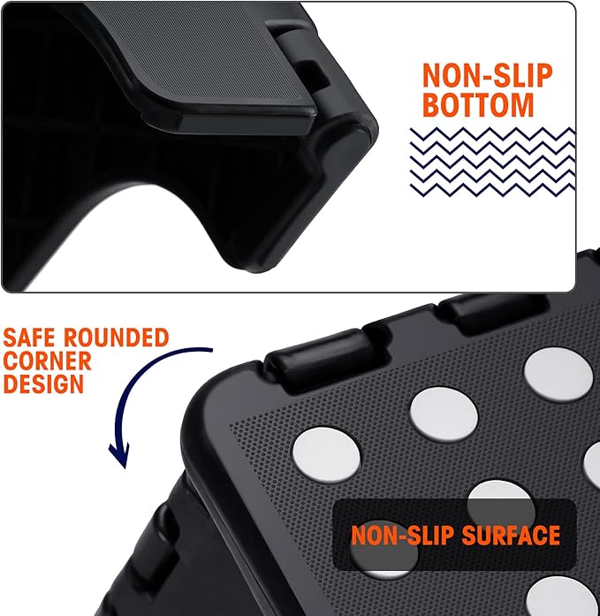 Korpai 13" Folding Step Stool for Adults and Kids Holds Up to 300 lbs,Non-Slip Folding Stools with Portable Handle, Compact Plastic Foldable Step Stool for Bathroom,Bedroom, Kitchen,Black,1PC