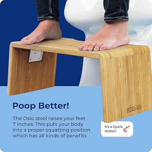 Squatty Potty Oslo Folding Bamboo Toilet Stool – 7 Inches, Collapsible Bathroom Stool for Kids and Adults – Brown, Portable and Space-Saving