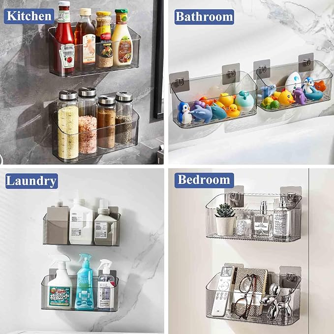Bath Toy Storage Organizer, Adhesive Shower Caddy Shower Organizer, Bathtub Toy Holder, Large Capacity Wall Mounted Holder No Drill Shelves Rack, Clear Black