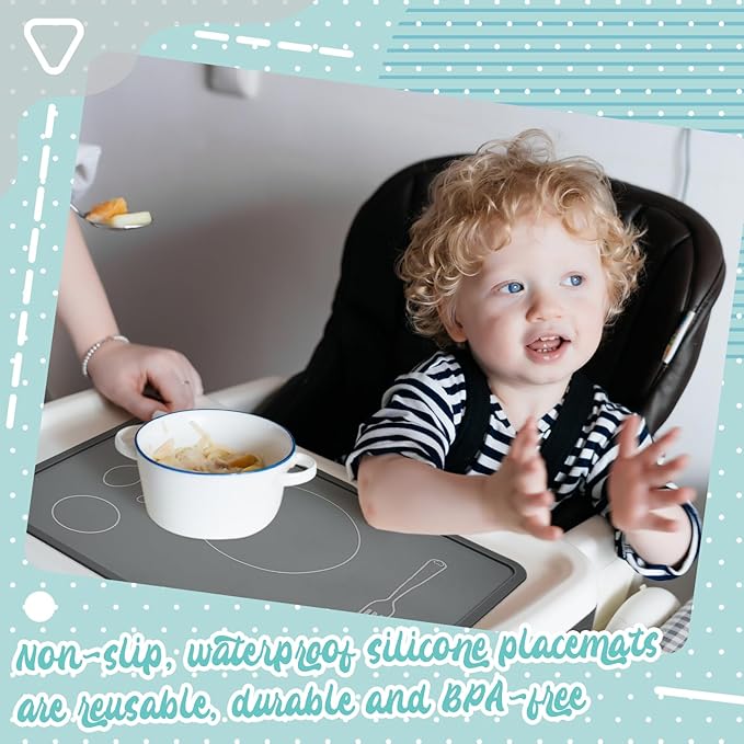 Zhehao 4 Pcs Montessori Kids Placemat 16 x 12'' Non Slip Baby Silicone Placemats for Toddlers Baby Eating Mat Food Mats for Toddler Dining Table Setting Learning Travel Kitchen(Soft Colors)